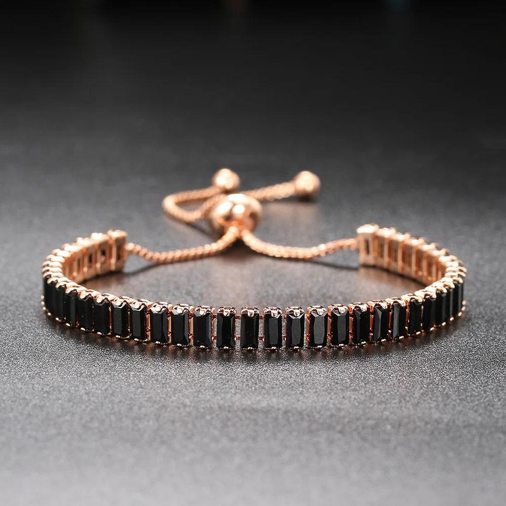 CZ Tennis Bracelets for Women Unique Black Crystal Bangle Rose Gold Color Adjustable Hand Chain Friends Jewelry Wholesale DZH051