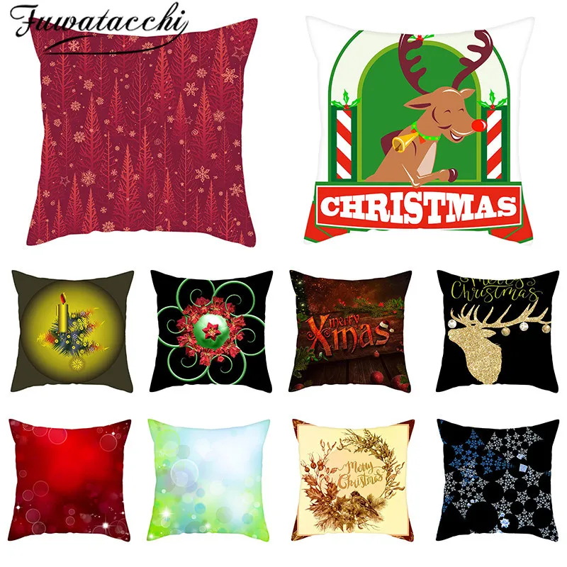 

Fuwatacchi New Year Cushion Cover Merry Christmas Pillow Covers for Home Chair Sofa Decoration Yellow Pillowcases 45cmX45cm