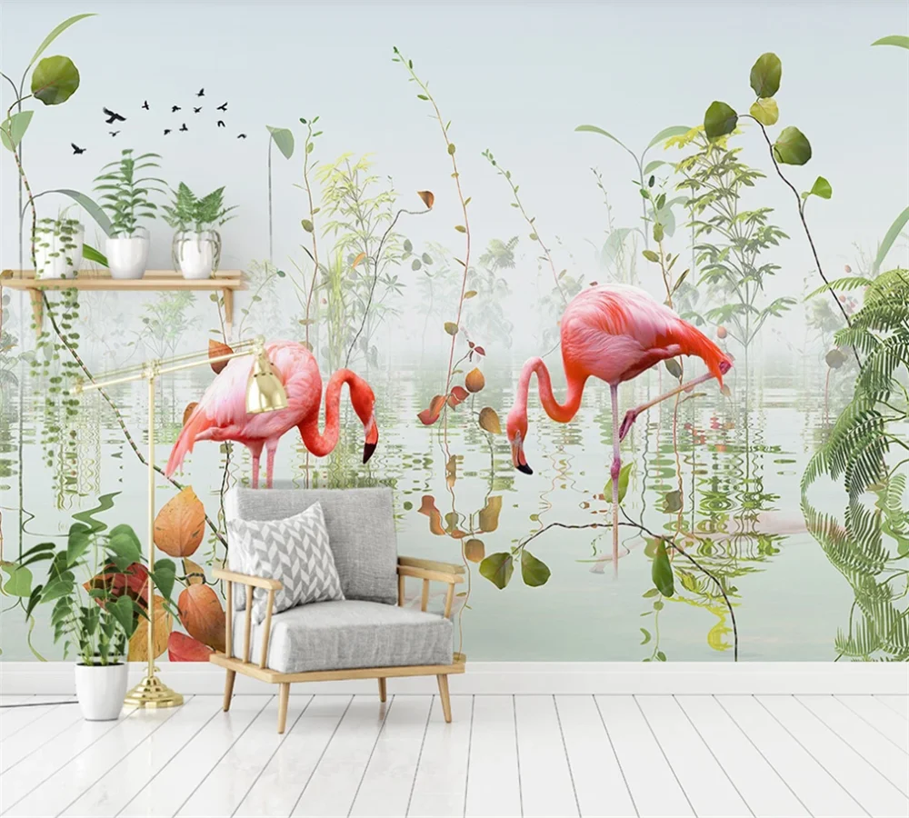 Custom 3D wallpaper mural modern simple small fresh lotus pond plant flamingo TV background wall plants for the people a modern guide to plant medicine