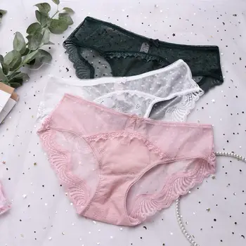 

SP&CITY Sexy Lace Underpants Woman Bow Seamless Panties Low Waist Transparent Underwear Hollow Out Thong Wave Point Lingerie