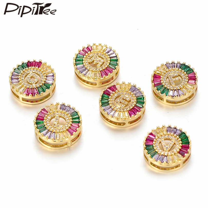 Pipitree AAA Princess Multi CZ Zircons Initial Charms fit Bracelet Round Shape DIY Initials Letter Beads Jewelry Making | Украшения и