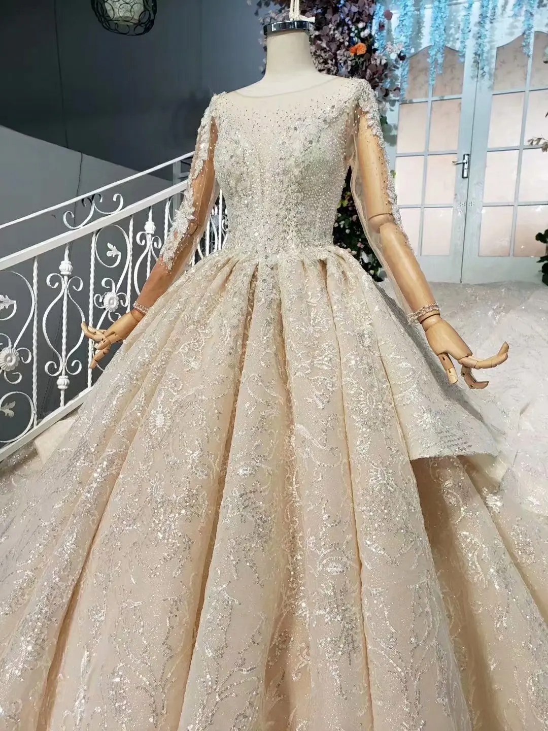 BGW сексуальное атласное свадебное платье с длинным рукавом, Vestido De Noiva Com Manga, ручная работа, расшитое бисером и блестками платье невесты, Robe De Mariee Couleur
