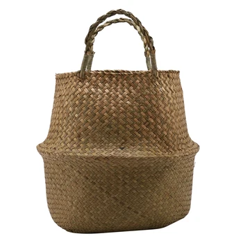 

Plant Basket - 38 cm Hand Woven Belly Basket With Handles, Middle Storage Laundry, Picnic, Plant Pot Cover, Home Decor and Woven
