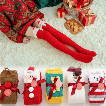 

pudcoco Winter warm Stockings Christmas Cute Baby Girls Cartoon Print Long Socks Thigh high Thick Elastic Fashion Stockings Xmas