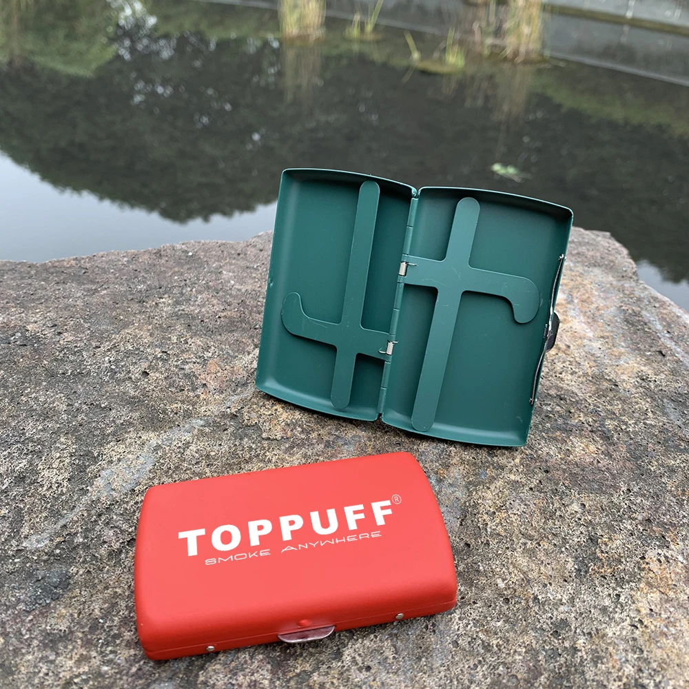 

TOPPUFFMetal Cigarette Tobacco Case Cover Holds 12 Regular Size Cigarettes Holder Container Tobacco Case Box 2 Clips Pocket Size