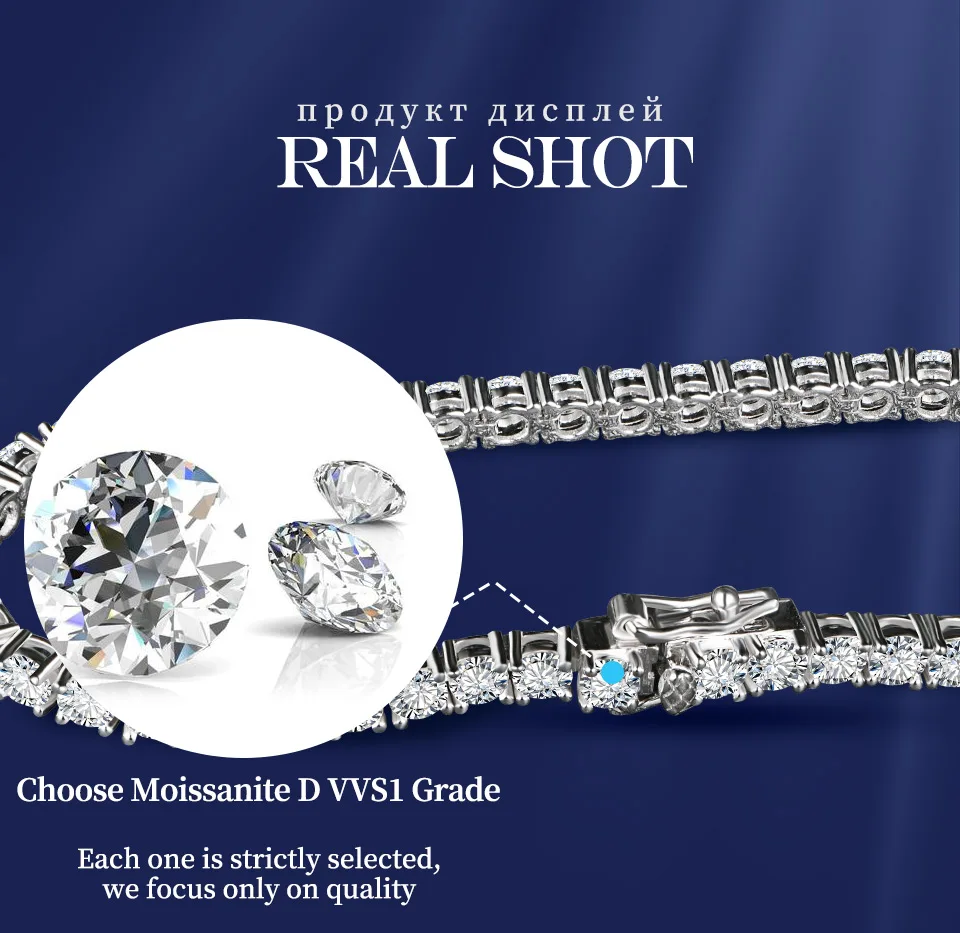 ATTAGEMS 4.0mm 5.0mm D Color Pass Diamond Tester GRC Round Cut White Gold Plated 925 Silver Moissanite Tennis Bracelet for Women