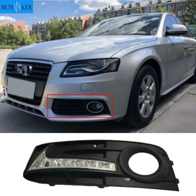

Дневные ходовые огни для Audi A4, A4L, B8, 2009, 2010, 2011, 2012, светодиодные дневные ходовые огни, противотуманная фара с отверстием в крышке, 1 комплект