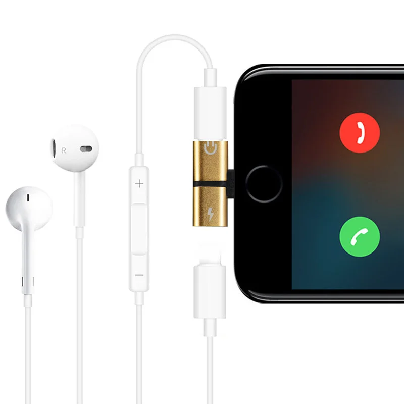2 in 1 Double For lightning Audio Adapter iPhone 8 7 Plus X XR XS Max IOS 12.3 Charging Jack Earphone Aux Cable Adaptador | Мобильные