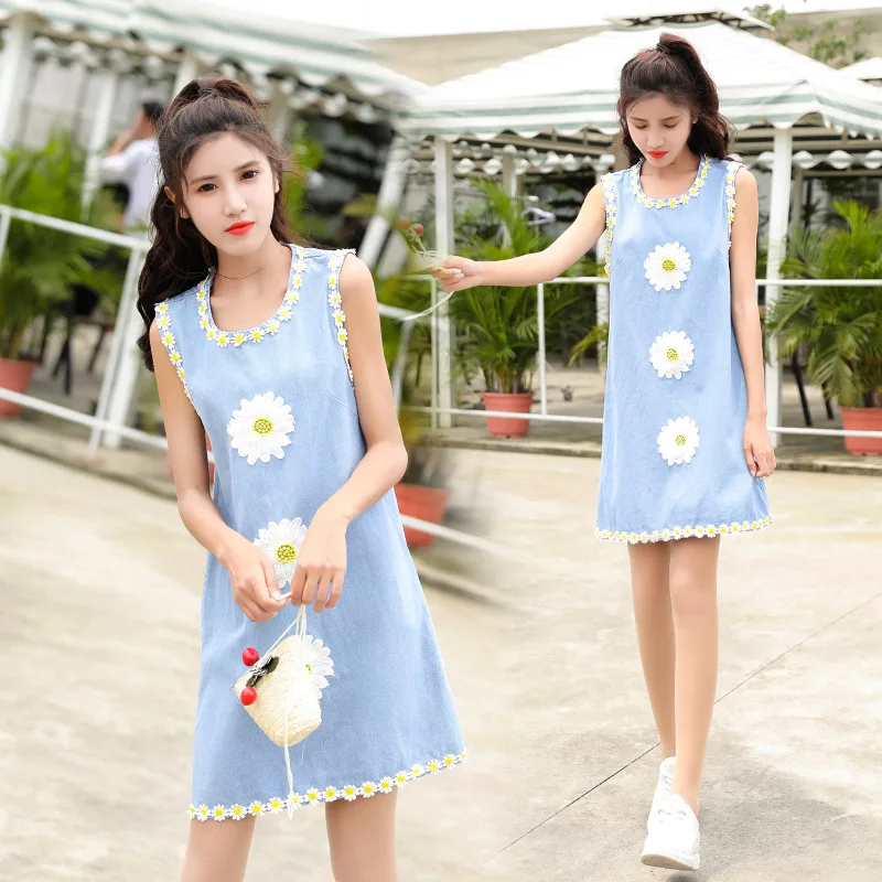 

Women's Summer Korean-style Sleeveless High-waisted Significantly Higher Immortal Hipster Short-height Cowboy Full Body Dress