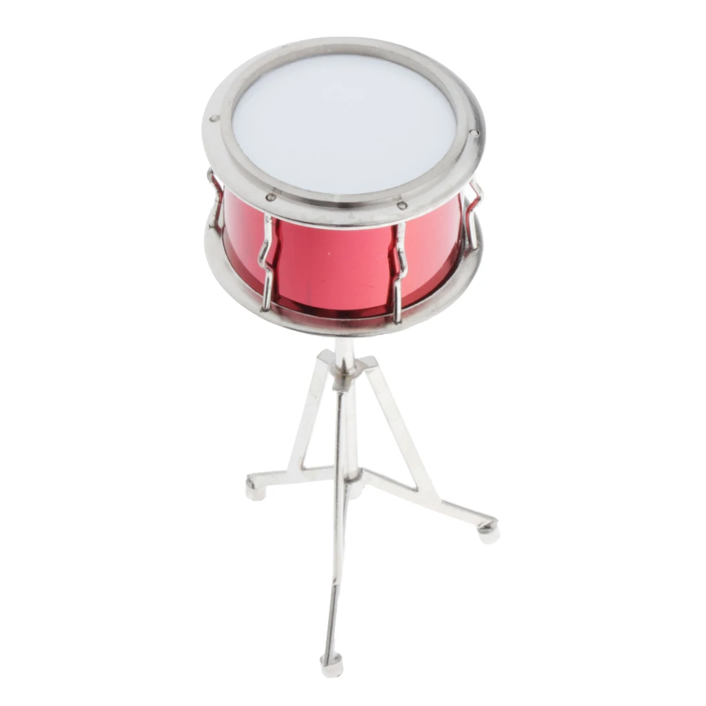 1:6 Scale Dollhouse Metal Snare Drum Model Musical Instruments Kids Toys Red