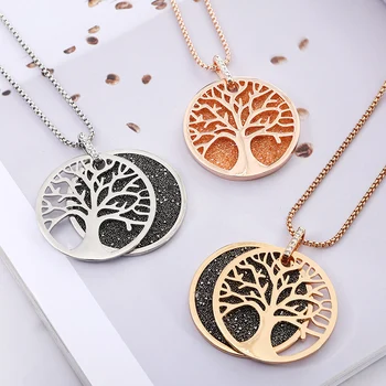 

2020 Trendy Tree Of Life Pendant Necklace For Woman Double Layer Black Golden Rhinestone Long Necklaces for Women Jewelry Gift