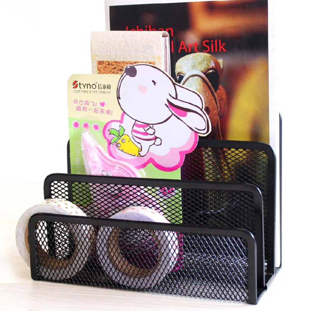 Креативная металлическая сетка для стола органайзер 3 ячейки настольная книжная