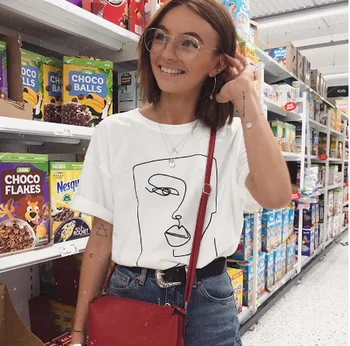 

Face Abstract Simple T Shirts Women Cotton Casual Funny Tshirt Gift for Lady Yong Girl Top Tee Drop Ship Female T-Shirts Clothes