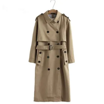 

Top women casual solid color double breasted outwear sashes office coat chic epaulet design long trench 902229