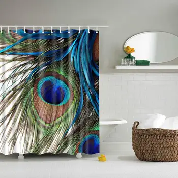 

Peacock Feather Digital Print Shower Curtain,Waterproof Fabric Bath Curtains with 8 Hooks,47x70 Inches,Multicolor