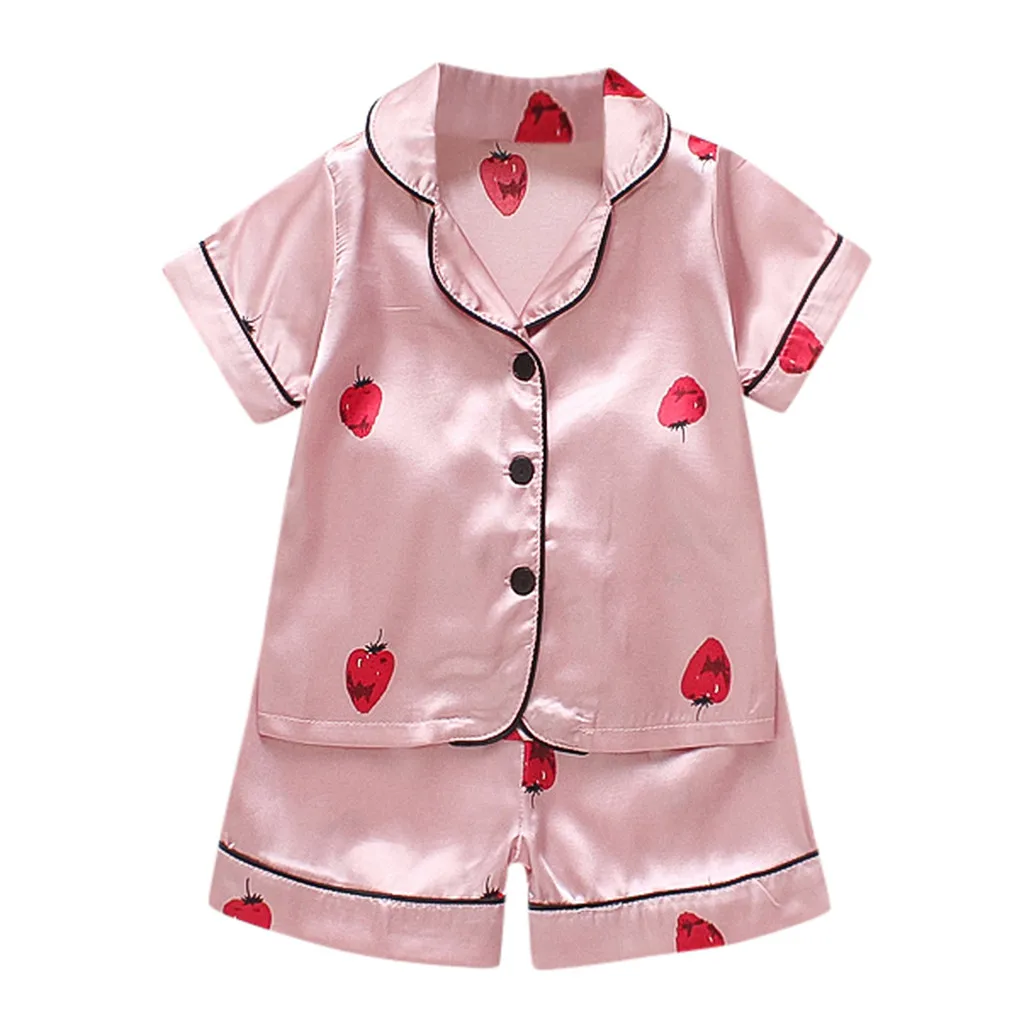 

Baby Sleepwear Pajamas Set Kids Clothes for Boys Girls Strawberry Print Outfits Short Sleeve Blouse Tops+Shorts 2pcs