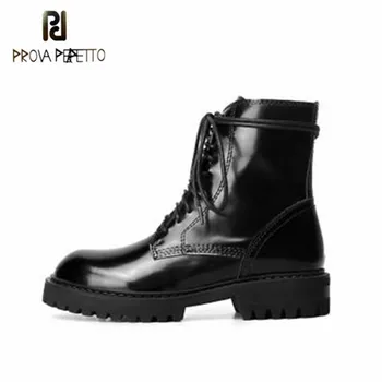 

Prova Perfetto Fashion Ankle Boots For Women Zipper Plush Low Heel Lace-Up Round Toe Belt Buckle Autumn Spring Botas Feminina