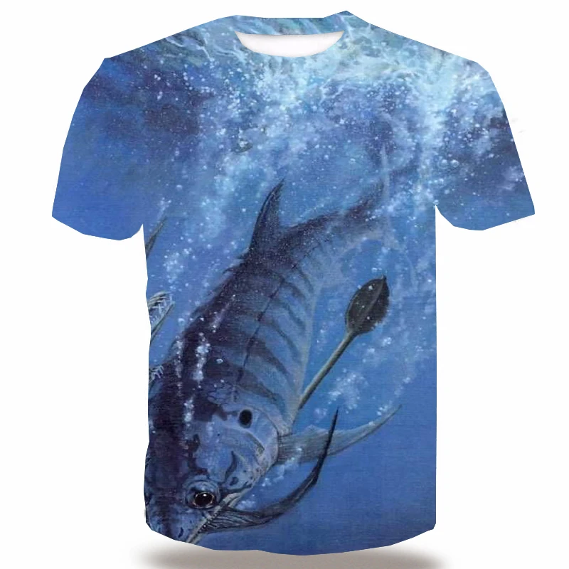 

UNEY Ancient Fish T Shirt For Men Animal Short Sleeve Top Tees 3D Pattern T-Shirt Tops Funny Fishing Tees Water Paint Tee