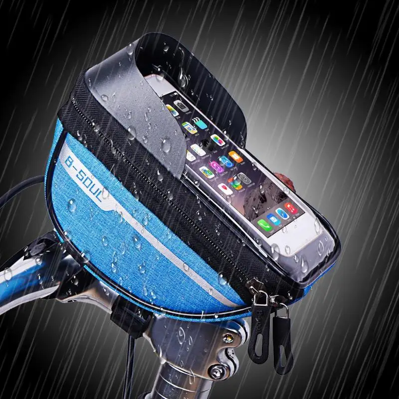 Polyester Mountain Bike Waterproof Front Bag Touchscreen Cellphone Stand Pannier