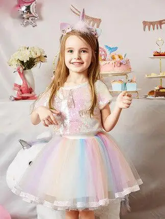 Unicorn Princess Tutu Rainbow Sequin Dress