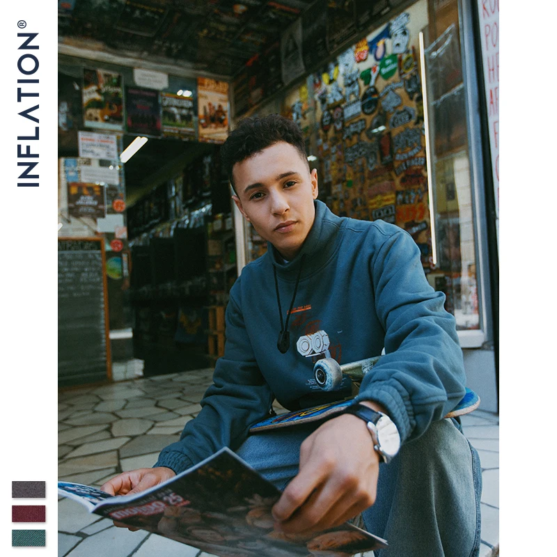 INFLATION High-collar Winter Men Sweatshirt Loose Fit Oversized Men Sweatshirt Pouch Pocket Men Streetwear Sweatshirt 9674W INFLATION High-collar Winter Men Sweatshirt Loose Fit Oversized Men Sweatshirt Pouch Pocket Men Streetwear Sweatshirt 9674W