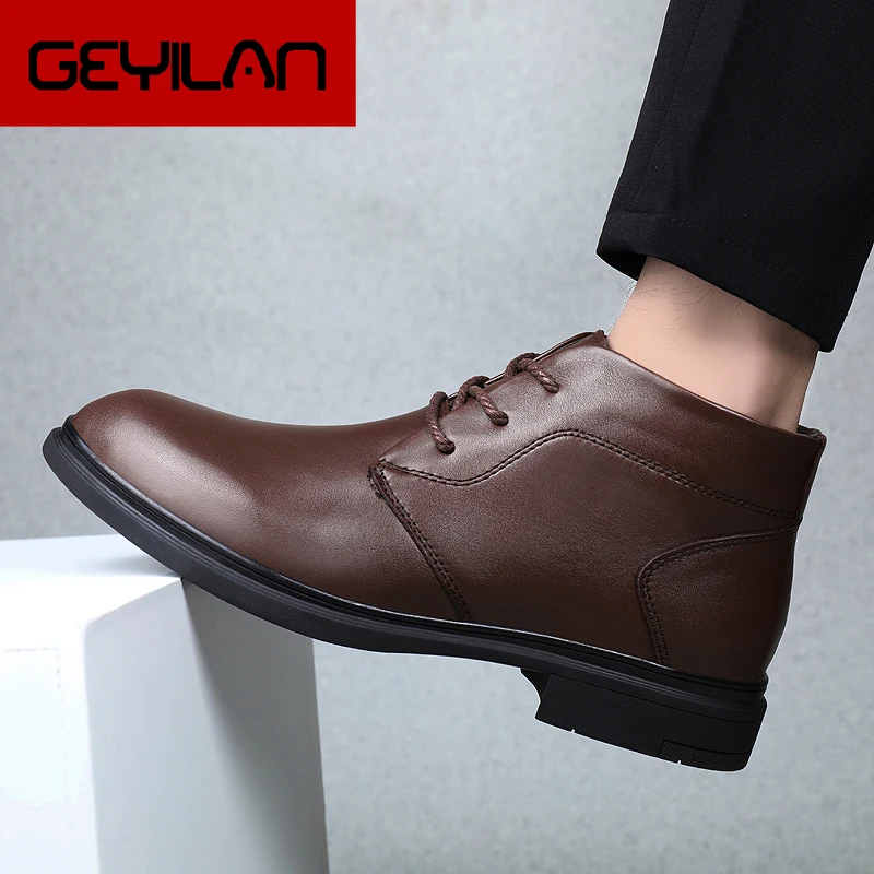 

Formal Shoes High-top Genuine Leather Business Shoes Male Down Winter Keep Warm Thickening Middle Age Man Cotton-padded Shoes