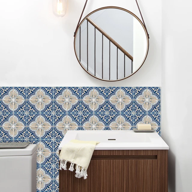 10 Pegatinas Azulejos Estilo Marroquí 20x20 Cm – Autoadhesivas, Impermeables, Para Cocina O Baño