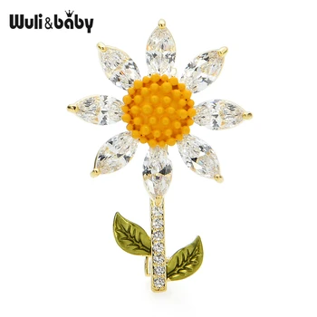 

Wuli&baby Cubic Zircon Sunflower Brooches Women Exquisite Flower Party Casual Office Brooch Pins Gifts
