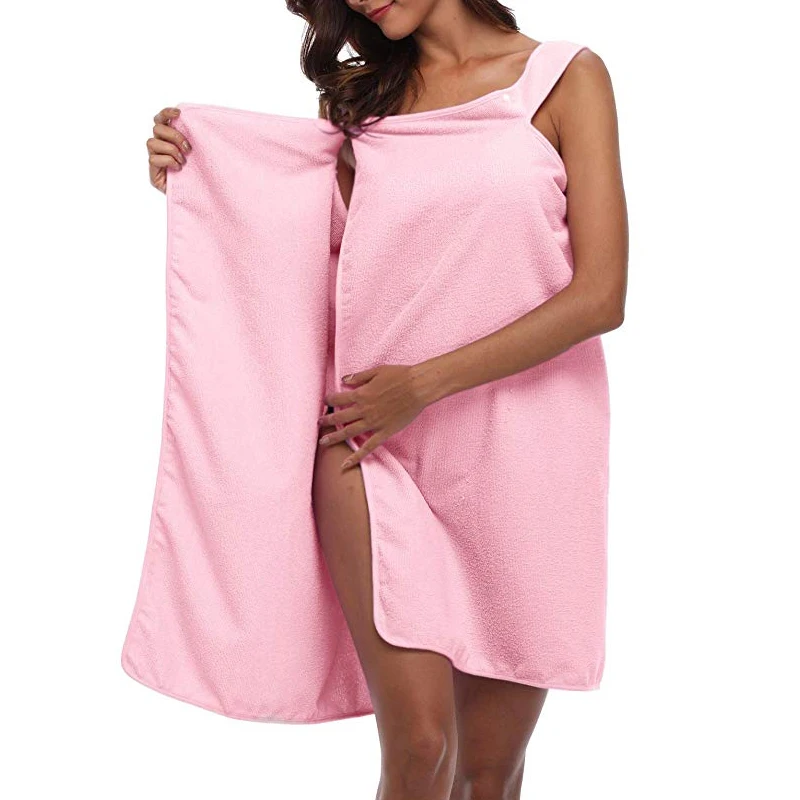 New Home Textile Women Quick Drying Bath Towel Wearable Soft Button Wrap Solid Dress Absorbent Beach Towels Swim Spa Robes