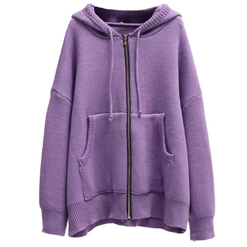 

PERHAPS U Purple Beige Black Green Sweater Knitted Long Sleeve Hooded Zipper Cardigans Autumn Winter M0263