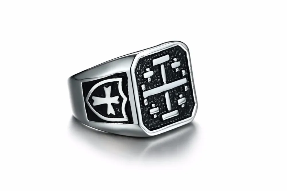 Jerusalem Cross Medieval Signet Ring for Men Solid Stainless Steel Vintage Jewelry Anel Aneis Masculinos Anillos 15