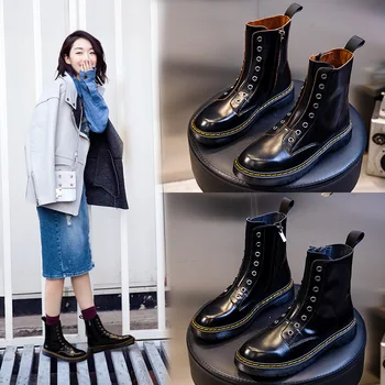 

Ankle Boot Lady New Autumn Winter Style Leather Retro Martin Boot Lady Casual Retro Middle Tube Lady Shoes Womens Boots