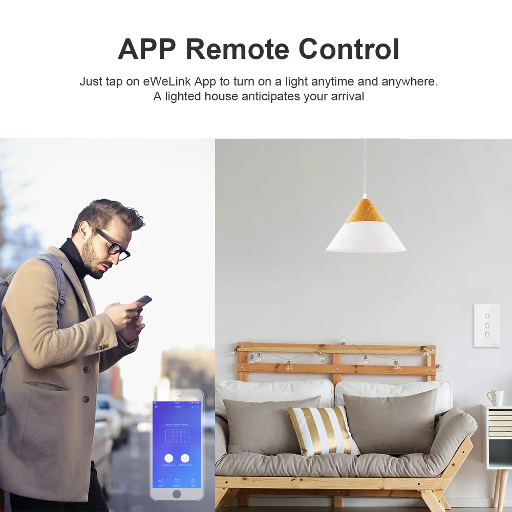 Smart Switch SONOFF T2/ T3 EU/ UK/ US Wifi/ 433mhz RF 1/2/3 Gang Remote Control For Smart Home