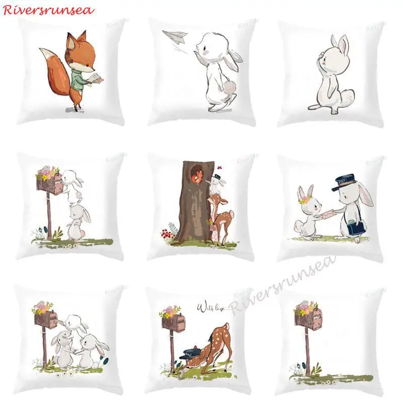 Minimalist Decor Cute Rabbit Cushion Lovely Animal Mouse Squirrel Deer Bunny Pillow Best Friend Postman For Children Kids Gift