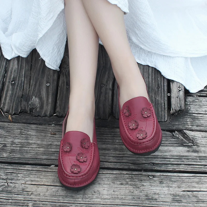 

2019 Autumn New Style Ethnic-Style Versatile Soft-Sole First Layer WOMEN'S Sheepskin Thin Shoes Handmade Casual Shoes Women's Pr