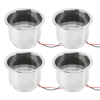 

4 Pcs Led Light Drink Holder Blue 8 Led Recessed Stainless Steel Cup Drink Holder Cup Shape for Car Marine Boat