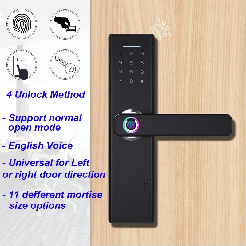 Fingerprint Lock Smart Card Digital Code Electronic Door Lock Home Security Mortise Lock Wire Drawing Panel