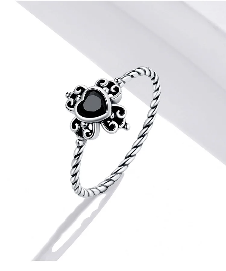 BAMOER Stackable Lucky Blue Eye Ring 925 Sterling Silver Vintage Black Heart-Shaped Zircon Finger Ring Fine Jewelry Party Gift cartier ring