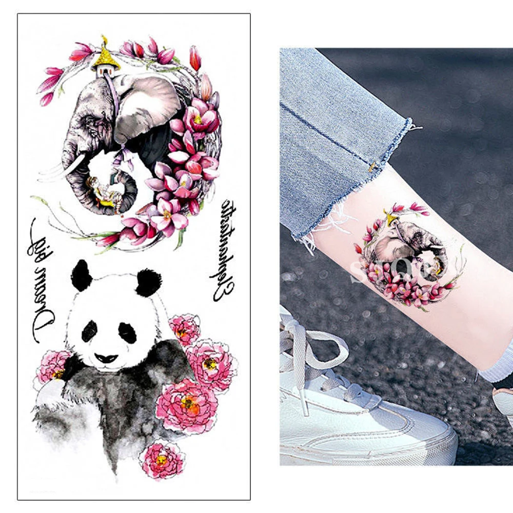 3D Временные татуировки, Мультяшные животные, милые женские татуировки для тела, наклейки, цветок, кот, Лев, тигр, водостойкие тату-Стикеры - Цвет: W