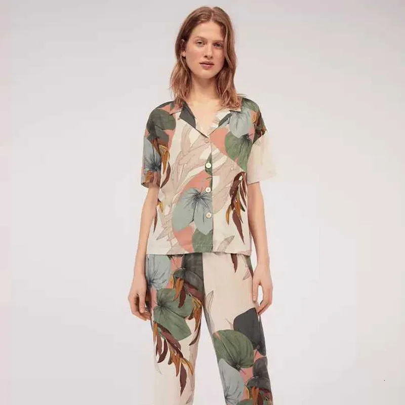 

2019 Autumn New Pajamas Printing Fashion Women Pajama Set Stain Silk Long Sleeve Pyjamas