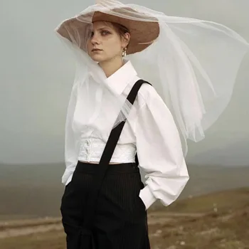 

DEAT 2020 new turn-down collar spring and summer full sleeves single breasted white short shirt female blouse WK72900M