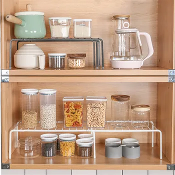

Iron Telescopic Storage Shelf Spice Rack Cabinet Holders Kitchen Cupboard Closet Organizer Home Furniture Space Saving Shelves
