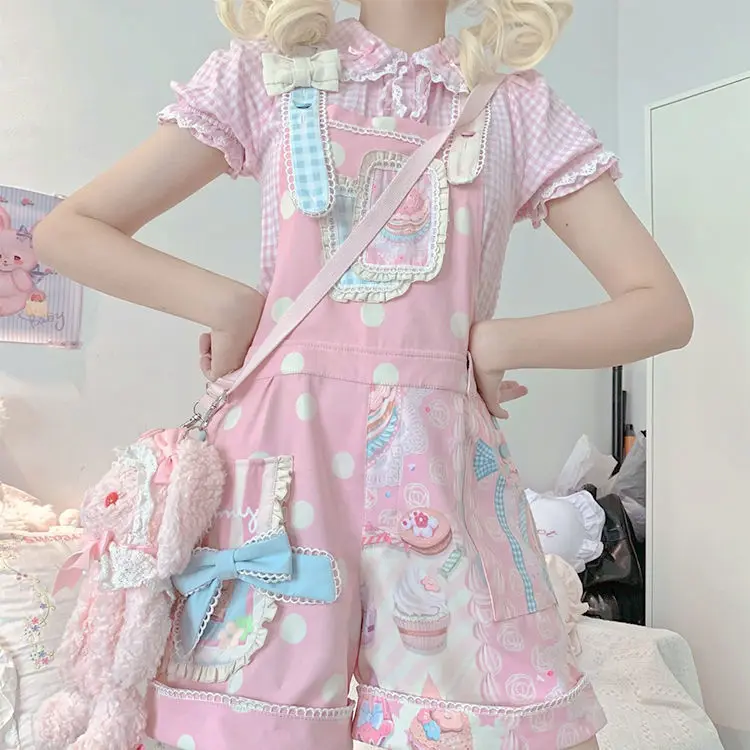 Lolita Sweetheart Girl Strap Shorts Cute Printing Soft Girl Summer Pink Cute Kawaii Daily Costume Cosplay Cos Loli