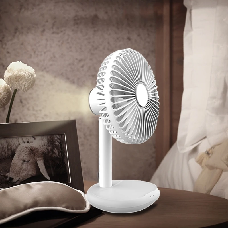 

USB Rechargeable Desktop Desktop Handheld Fan, 10-Speed Shift Press Control with Atmosphere Light, Office Dormitory Silent Fan-W