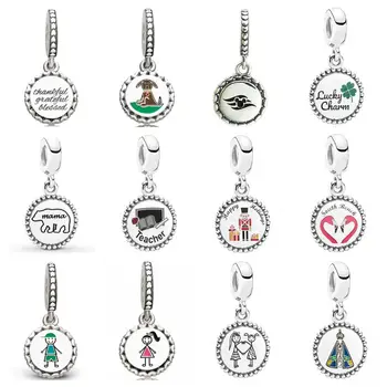 

Original 925 Sterling Silver Pendant Charm Beads with Original Engraved Boy and Girl Pendants Fit for DIY Bracelet Women Jewelry
