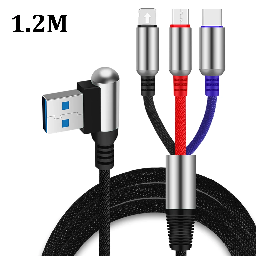 3 в 1 USB кабель для iPhone Multi 2A Быстрая зарядка зарядное устройство для Xiaomi Micro USB кабели для мобильных телефонов usb type C кабель для передачи данных - Цвет: Black