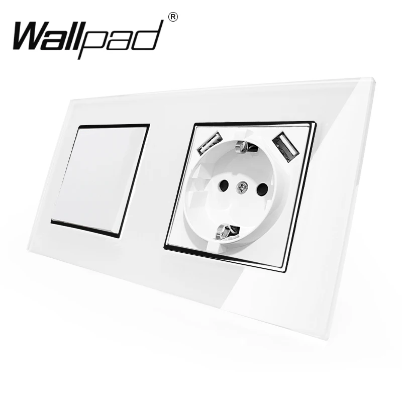 

1 Gang Switch and EU Schuko Power Socket with Double USB Charging Ports 5.1DC 2.1A For EU Round Box Wallpad 156*86mm