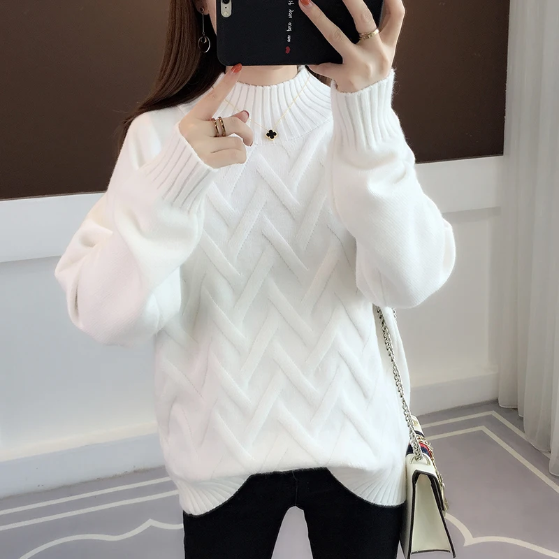 2020 Autumn Winter New Turtleneck Knitted Sweater Women Fashion Loose Female Casual Solid Color Thicken Pullover | Женская одежда