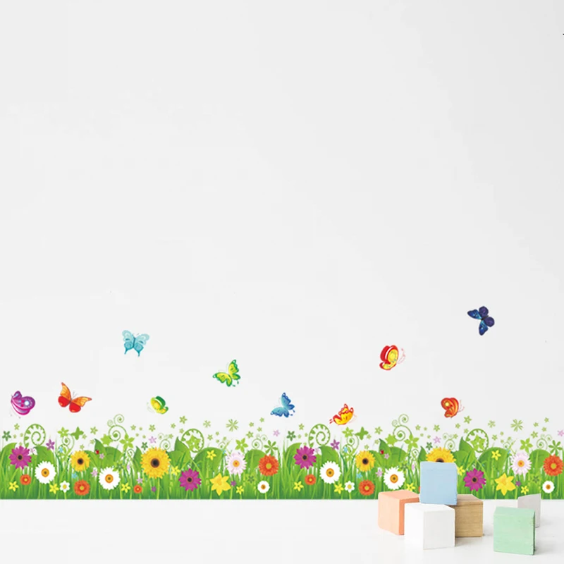 Весенний красочный цветок трава бабочка Клевер плинтус линия Флора diy дома Наклейка на стену Мебель Кухня Свадьба Фреска