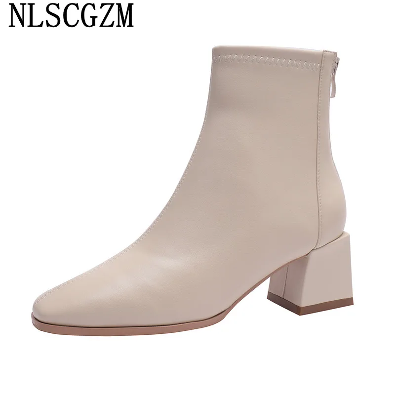 

Ankle Boots for Women High Heels Shoes for Women 2024 High Heel Boots Woman Pumps Block Heel Leather Boots Women Женские сапоги